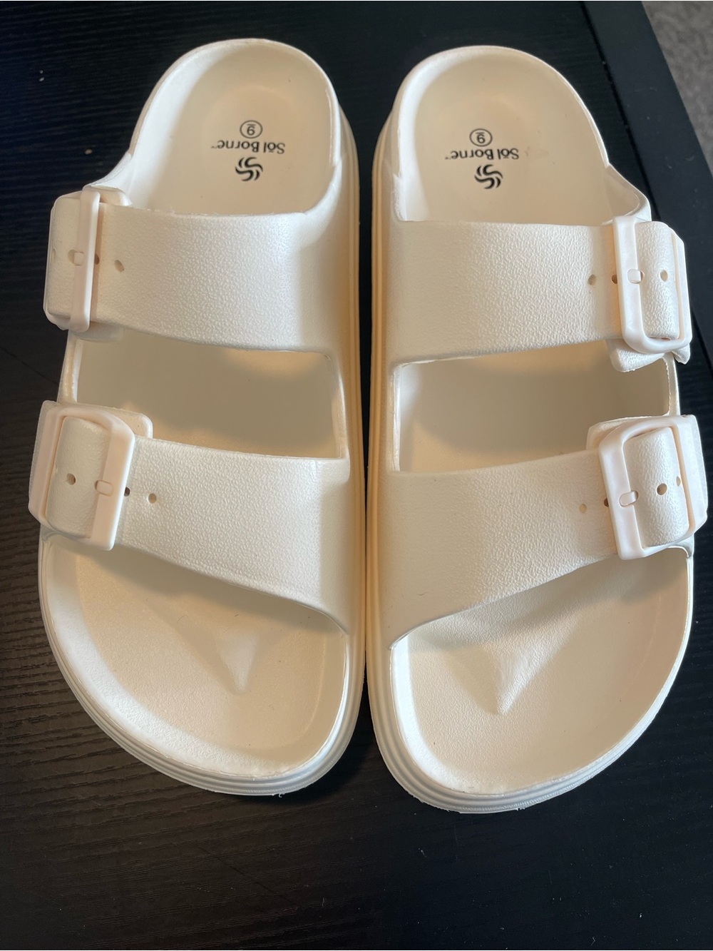 Double Buckle Slide Sandals in Cream